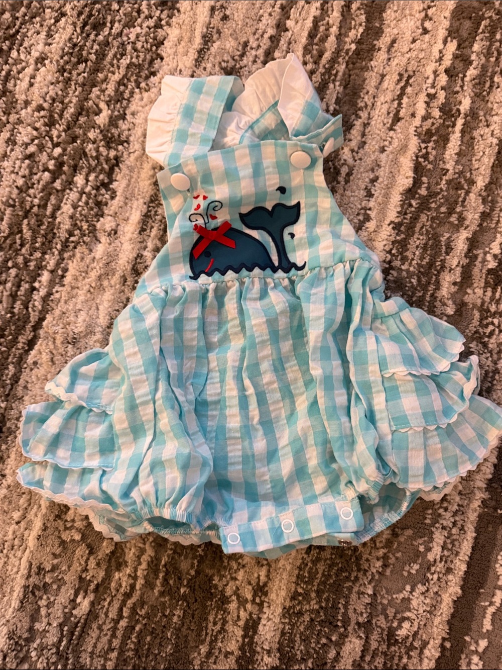 Blue & White Gingham Whale Baby Dress